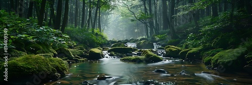 mountain stream in the forest  Japanese forest realistic nature and landscape