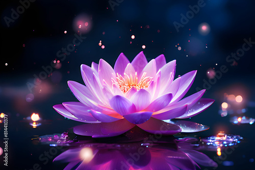 lotus Pink light purple floating light sparkle purple background - generative ai 