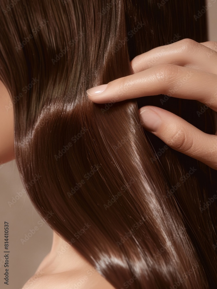Obraz premium Detailed view highlighting the texture and sheen of well-maintained, long brown hair, possibly from a haircare routine