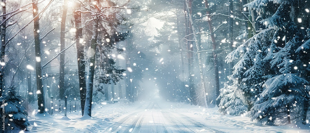 Snowfall Blankets a Serene Forest, Creating a Scene of Enchanting Beauty Snowfall Blankets a Serene Forest, Creating a Scene of Enchanting Beauty