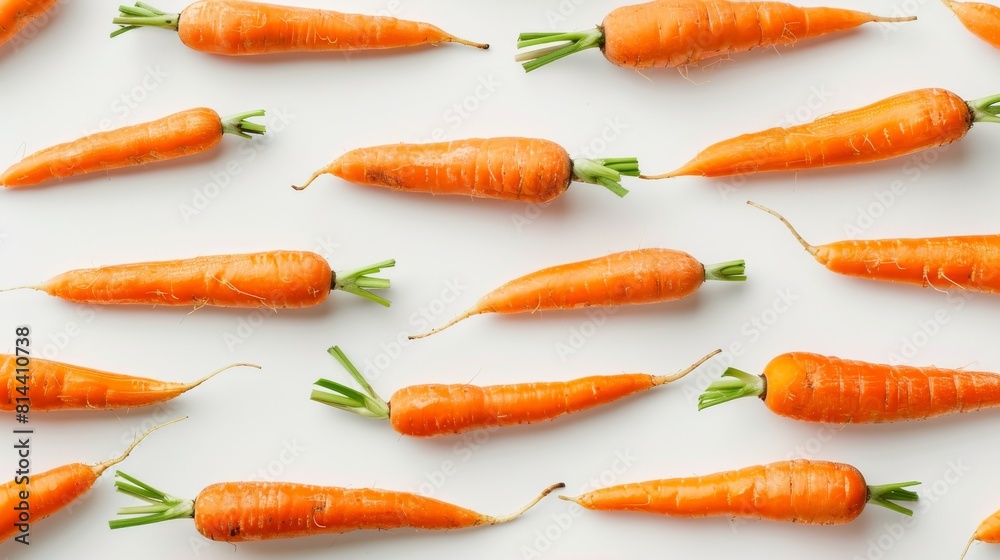 Crisp, farm-fresh carrots neatly aligned on a pristine white backdrop, ideal for healthy food concepts Crisp, farm-fresh carrots neatly aligned on a pristine white backdrop, ideal for healthy food concepts