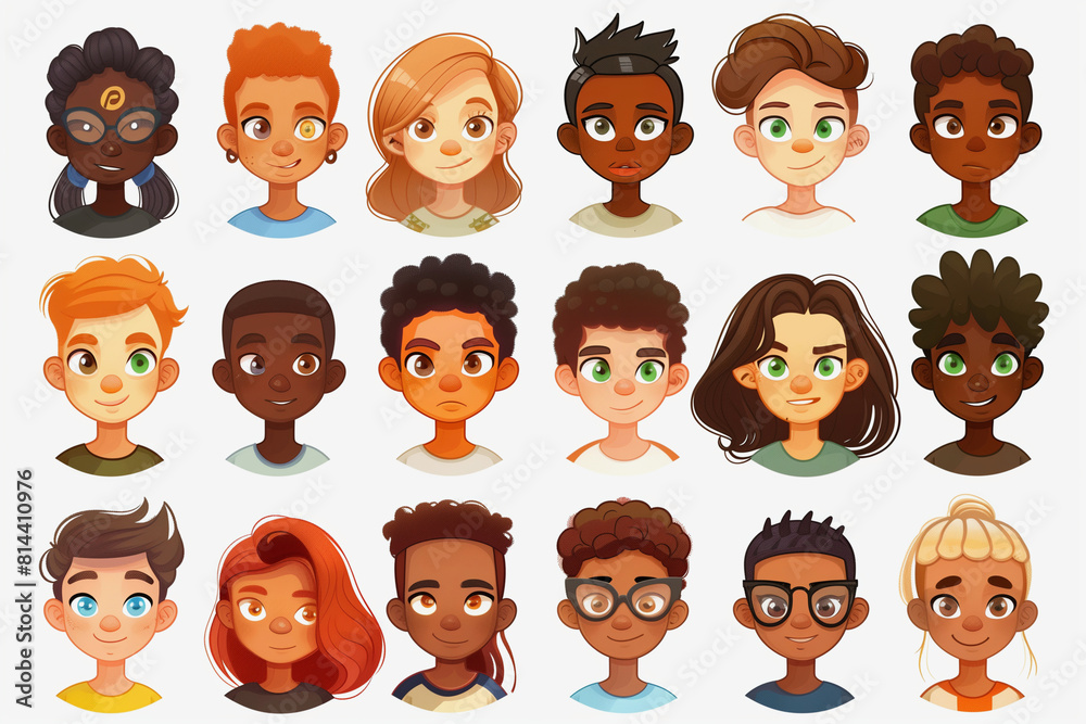 A group of cartoon characters with different hair colors and styles. The image is meant to represent diversity and inclusivity A group of cartoon characters with different hair colors and styles. The image is meant to represent diversity and inclusivity