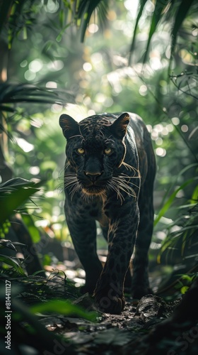 Black panther in the rainforest