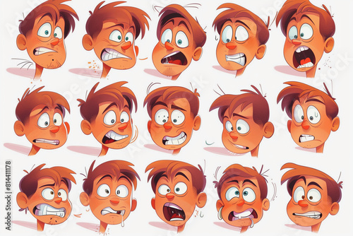 A series of cartoon faces with one of them having a mouth open and a tongue sticking out. The rest of the faces have different expressions, such as a frown, a smile, or a surprised look