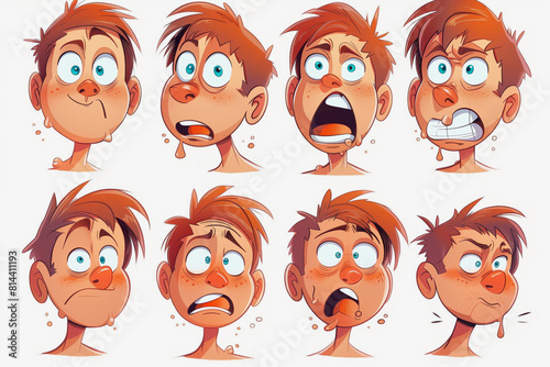 A series of cartoon faces with one of them having a mouth open and a tongue sticking out. The rest of the faces have different expressions, such as a frown, a smile, or a surprised look