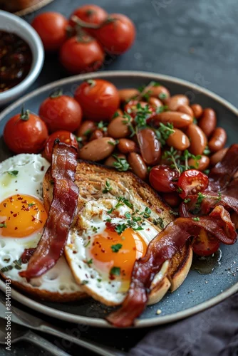 Naklejka Full English breakfast on plate.