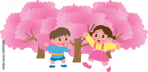 桜と子供
