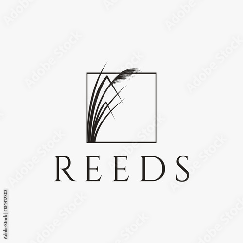 Simple reeds in frame logo vector on white background