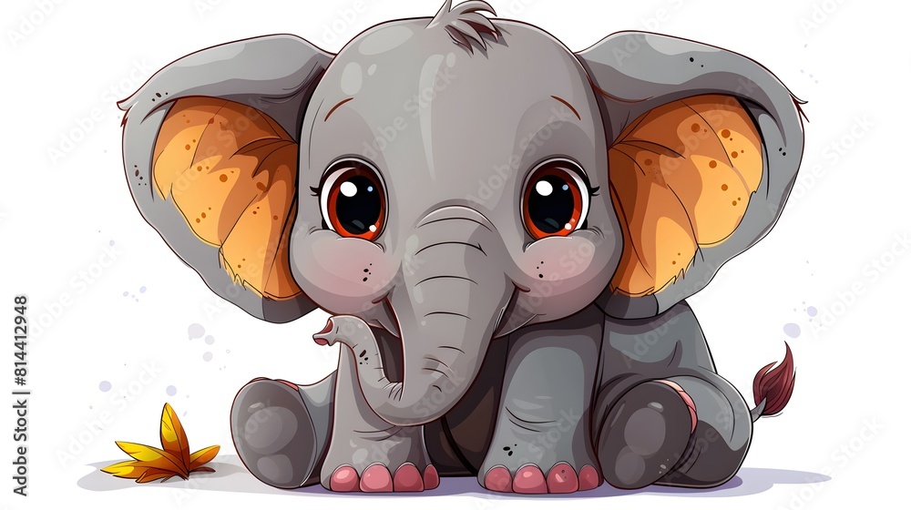 Naklejka premium Cute Cartoon Elephant Sitting and Smiling Playfully