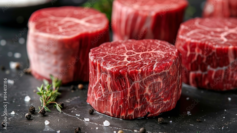 Close-up of raw tenderloin, showcasing its fresh, premium quality with fine marbling, perfect for advertising, isolated background Close-up of raw tenderloin, showcasing its fresh, premium quality with fine marbling, perfect for advertising, isolated background