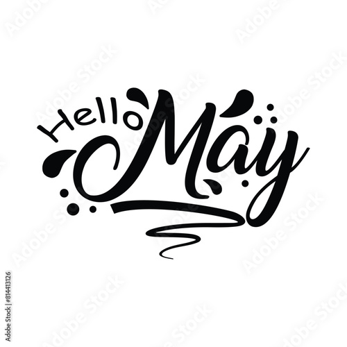 Hello May lettering typography with white background.