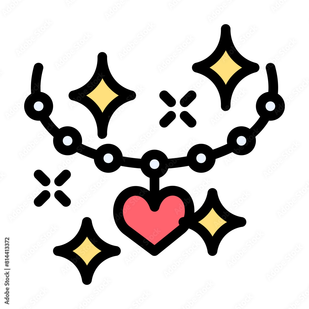 Necklace Icon With Line Flat Color Style