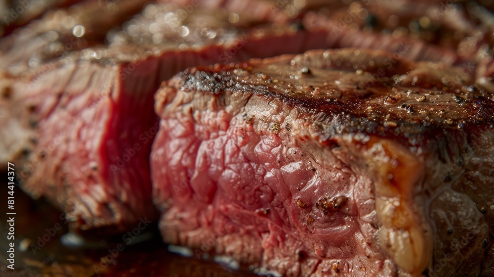 Close-up of a rare Porterhouse beef steak, showcasing the juicy, red center and detailed texture, perfect for advertising with studio lighting Close-up of a rare Porterhouse beef steak, showcasing the juicy, red center and detailed texture, perfect for advertising with studio lighting