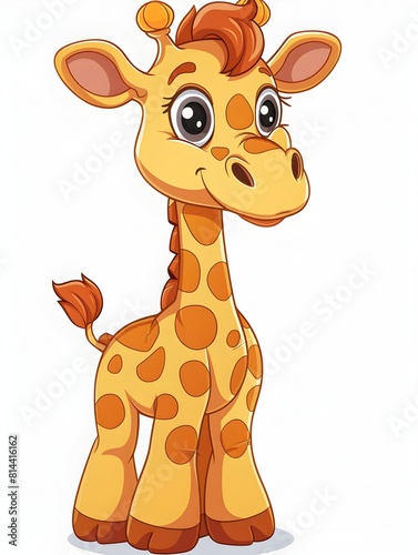 Cheerful Cartoon Giraffe Isolated on White Background with Positive Expression