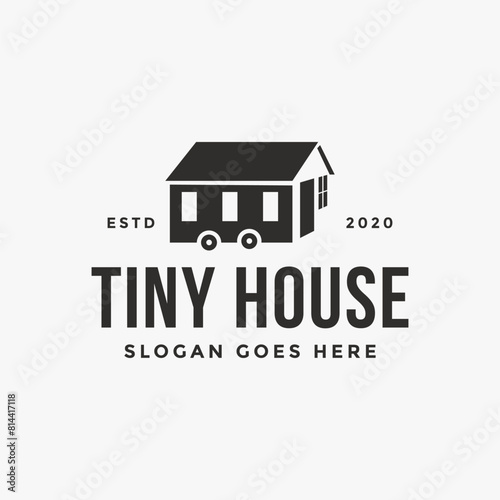 Minimalist tiny house trailer logo vector icon on white background