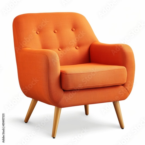 Comfortable armchair, orange color, on a white background. An element of interior design