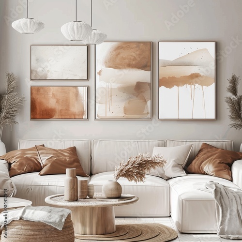 Cozy Home Decor Inspiration with Wabi Sabi Canvas Art Generative AI photo