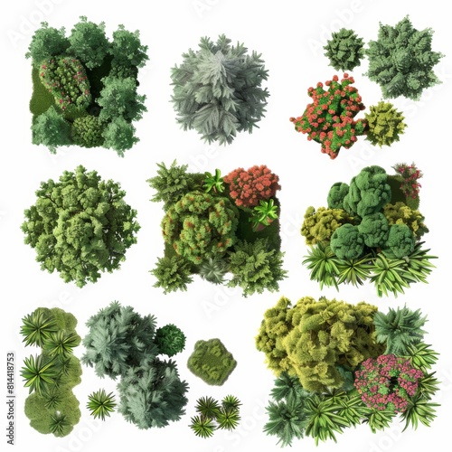 Neotraditional Landscape Plant Symbols on White Aerial View Generative AI