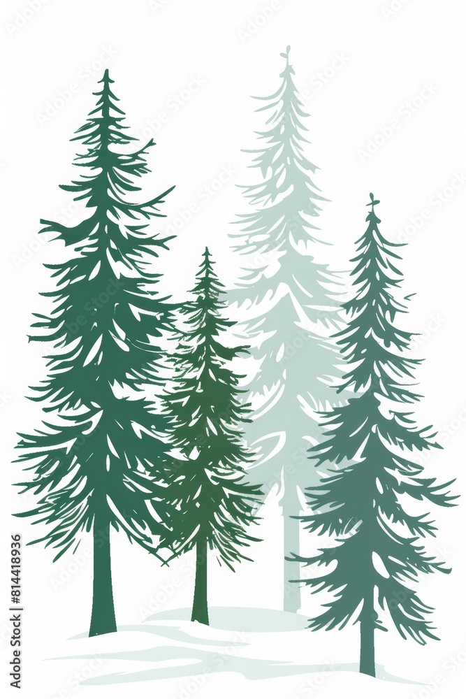 Obraz premium Cozy Winter Forest Scene with Pine Trees on White Background Generative AI
