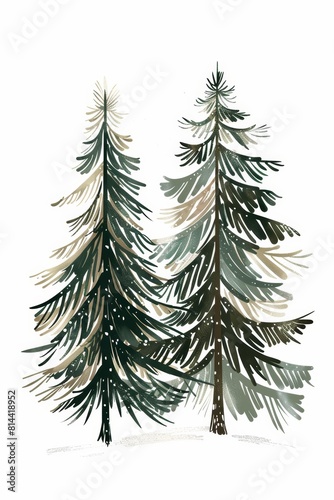 Cozy Pine Trees Against White Background Generative AI photo