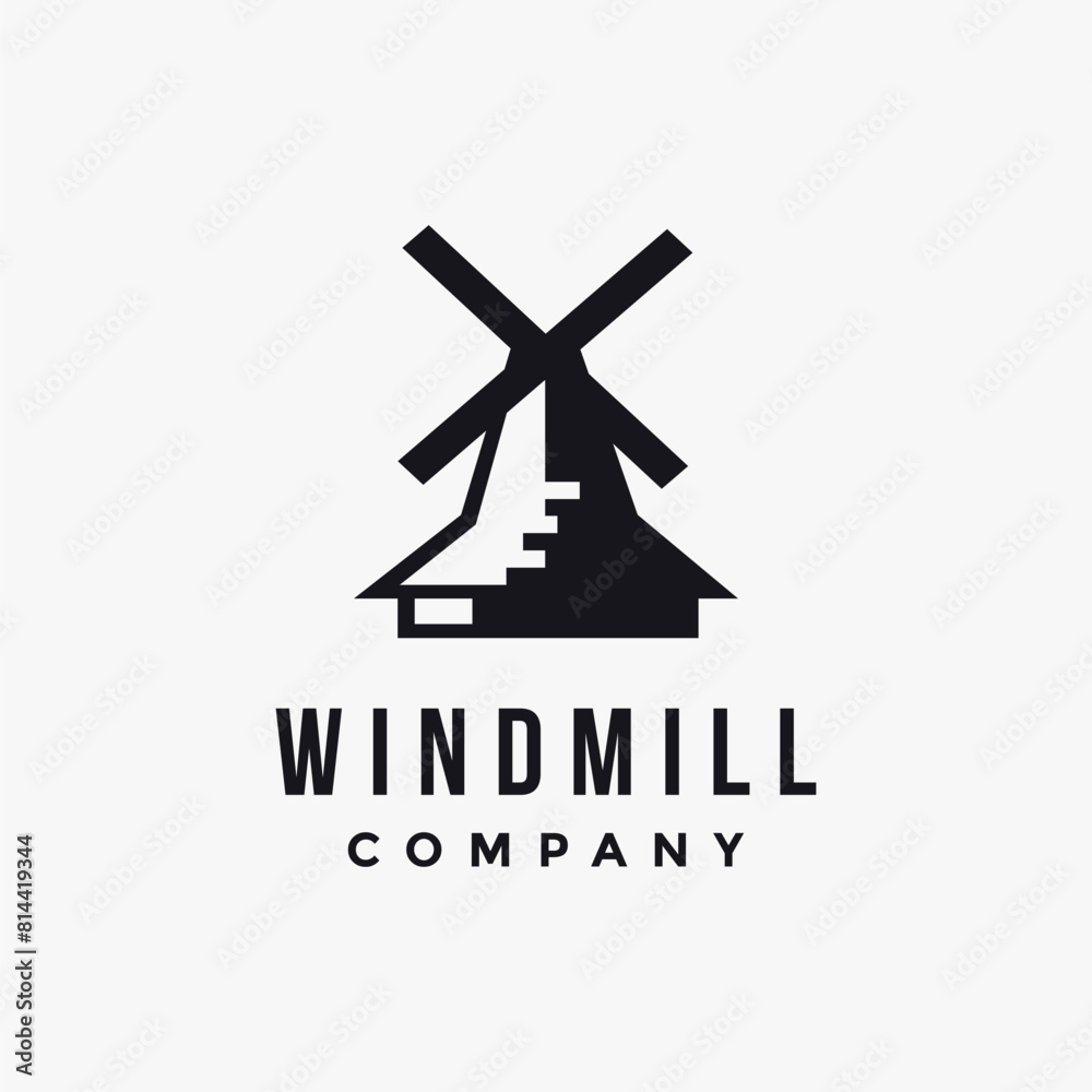 Obraz premium minimalist windmill logo icon vector template on white background