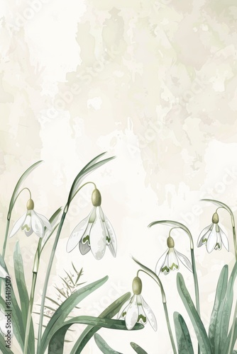 Winter Watercolor Background with Snowdrops Generative AI