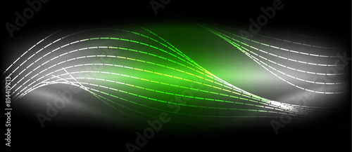 A stunning visual effect lighting display of a green and white wave on a black background resembling a terrestrial plant, creating a mesmerizing pattern in the darkness