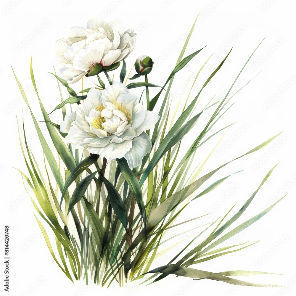 Fototapeta premium Whimsical Garden Scene with White Peony Generative AI