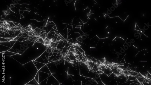 Sloping wavy surface on a black background. A torn surface of intertwined dots and lines. Abstract looping seamless animation. photo