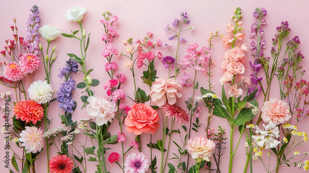 Creative Flat Lay of a Bouquet in Delicate Floral Colors Creative Flat Lay of a Bouquet in Delicate Floral Colors