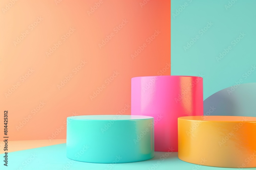 Three colorful cubes are arranged in a row on a bright orange background Three colorful cubes are arranged in a row on a bright orange background