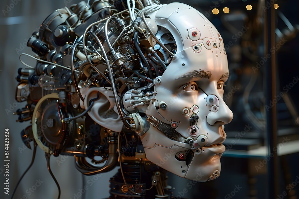 Fototapeta premium Sure! Here is a description for the image: A bronze horse head statue with intricate details