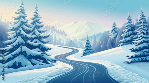 Winding road through a serene winter wonderland
