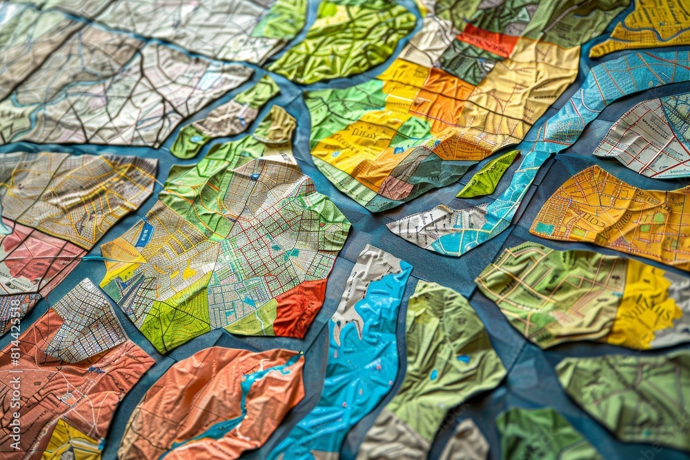 A city map with a river running through it