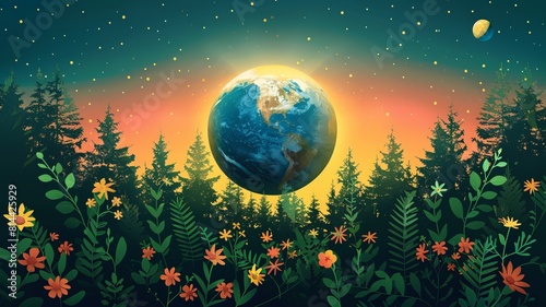 Earth mother flat design front view wilderness theme animation Complementary Color Scheme,