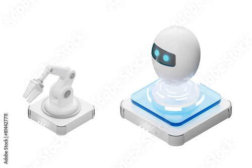 Artificial intelligence with robot arm, 3d illustration, not AI generated, transparent background