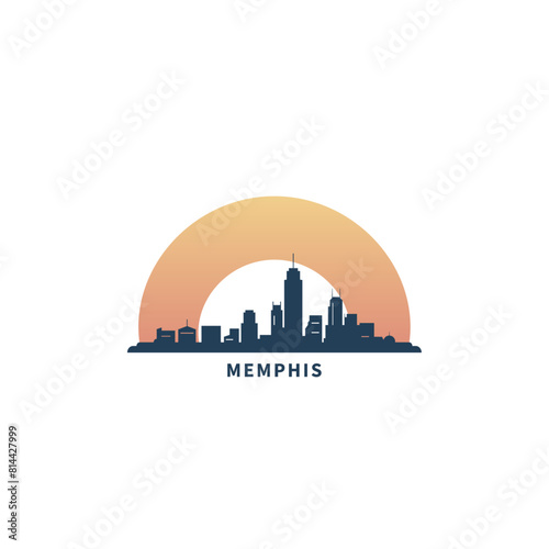 Memphis, USA cityscape and skyline logo. Panorama vector flat US Tennessee state icon, abstract landmarks, skyscraper, horizon. United States of America city at sunrise, sunset
