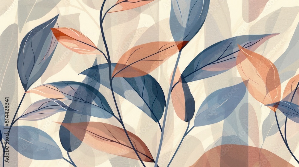 A minimalist design pattern of leaves with subtle colors and fine lines