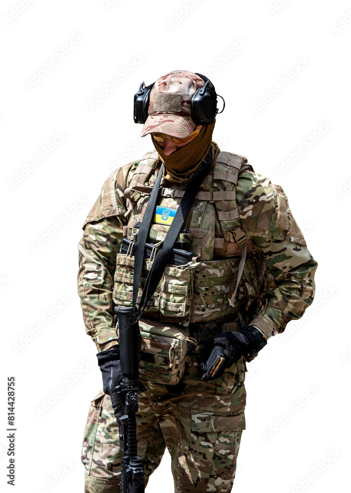 Soldier in camouflage with a rifle on a transparent background Soldier in camouflage with a rifle on a transparent background