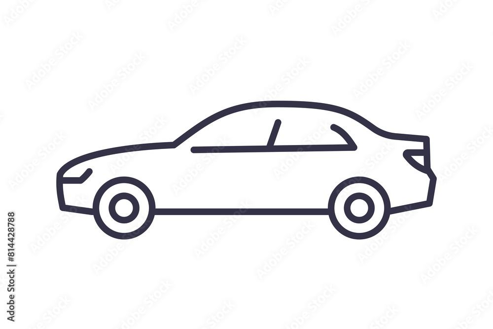 Minimalistic sedan car icon in line art style, vector representation with a clean look. Editable stroke. Minimalistic sedan car icon in line art style, vector representation with a clean look. Editable stroke.
