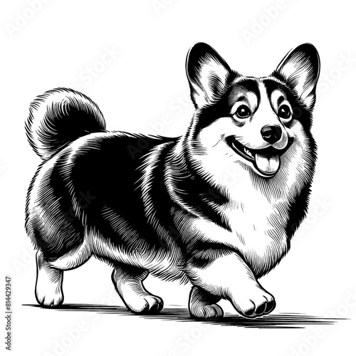 Hand drawn cute Corgi in full-body, vector sketch isolated on transparent background.