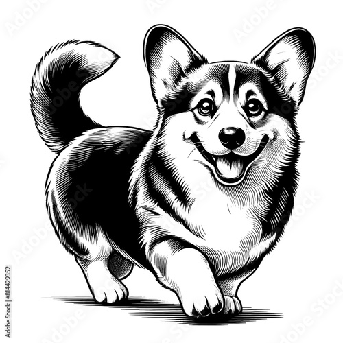 Hand drawn cute Corgi in full-body, vector sketch isolated on transparent background.