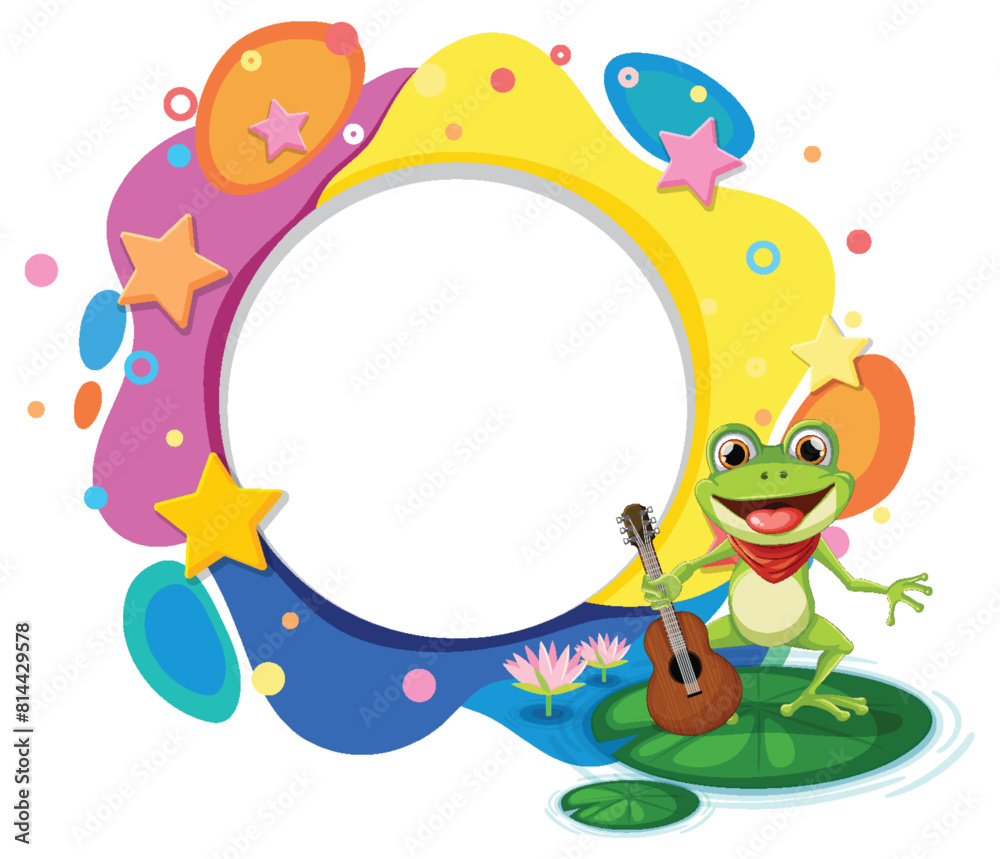 Fototapeta premium Cheerful frog with guitar on a vibrant frame