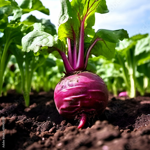 gros plan sur une betterave dans un potager,vegetable, purple, ripe, vegetarian, rose, root, spice,generate ai