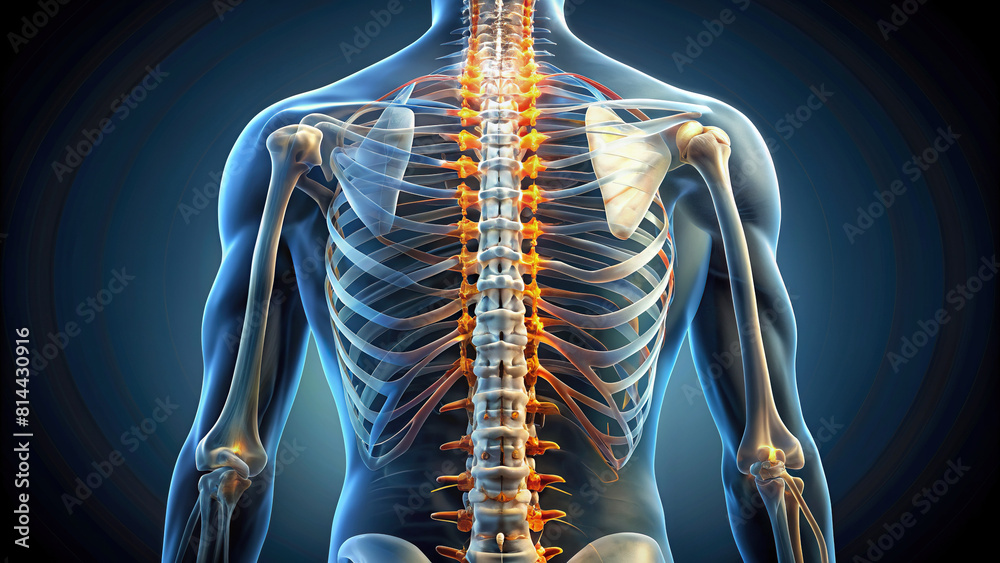Human Backbone Alignment Detailed image of a spine, highlighting the alignment of vertebrae and ...