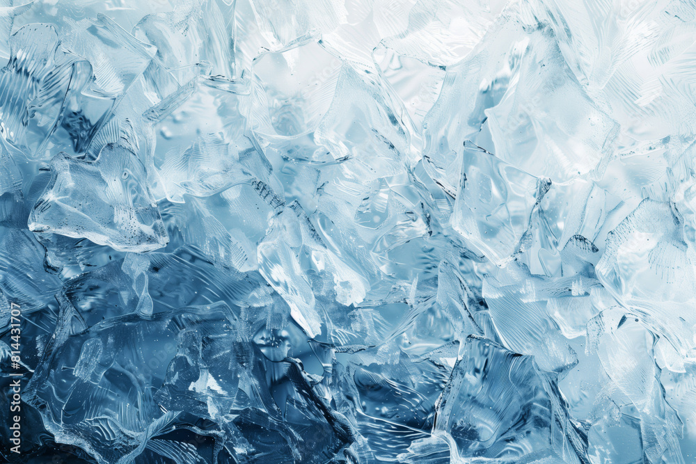 Abstract close-up of ice, highlighting intricate textures and cool tones