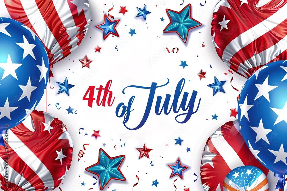 Obraz premium 4th July Independence Day flags with balloons