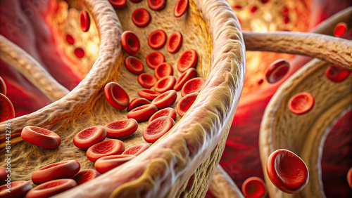 Extreme close-up of atherosclerotic plaques forming within an artery, illustrating vascular disease photo