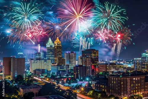 Fourth of July fireworks in downtown Cincinnati, Ohio.