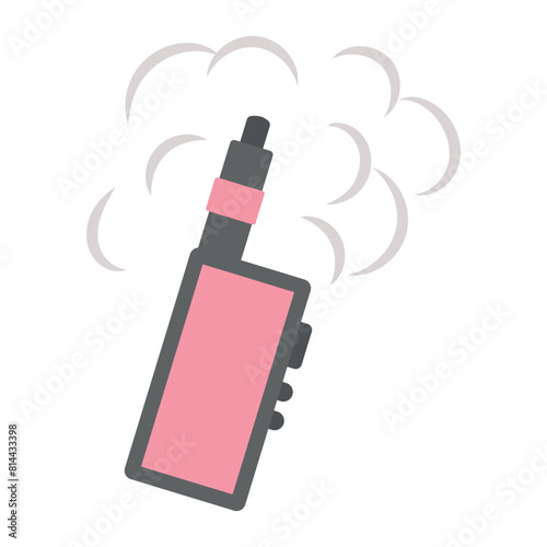 Electronic cigarette with smoke around. Vape. Vector illustration in flat style, color icon.